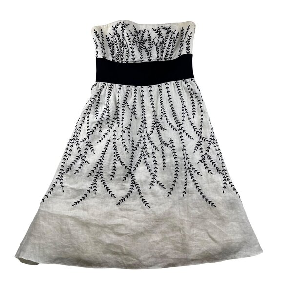 Ann Taylor Womens Dress Strapless White Embroidered Black Waist Linen Fairy - Picture 10 of 10